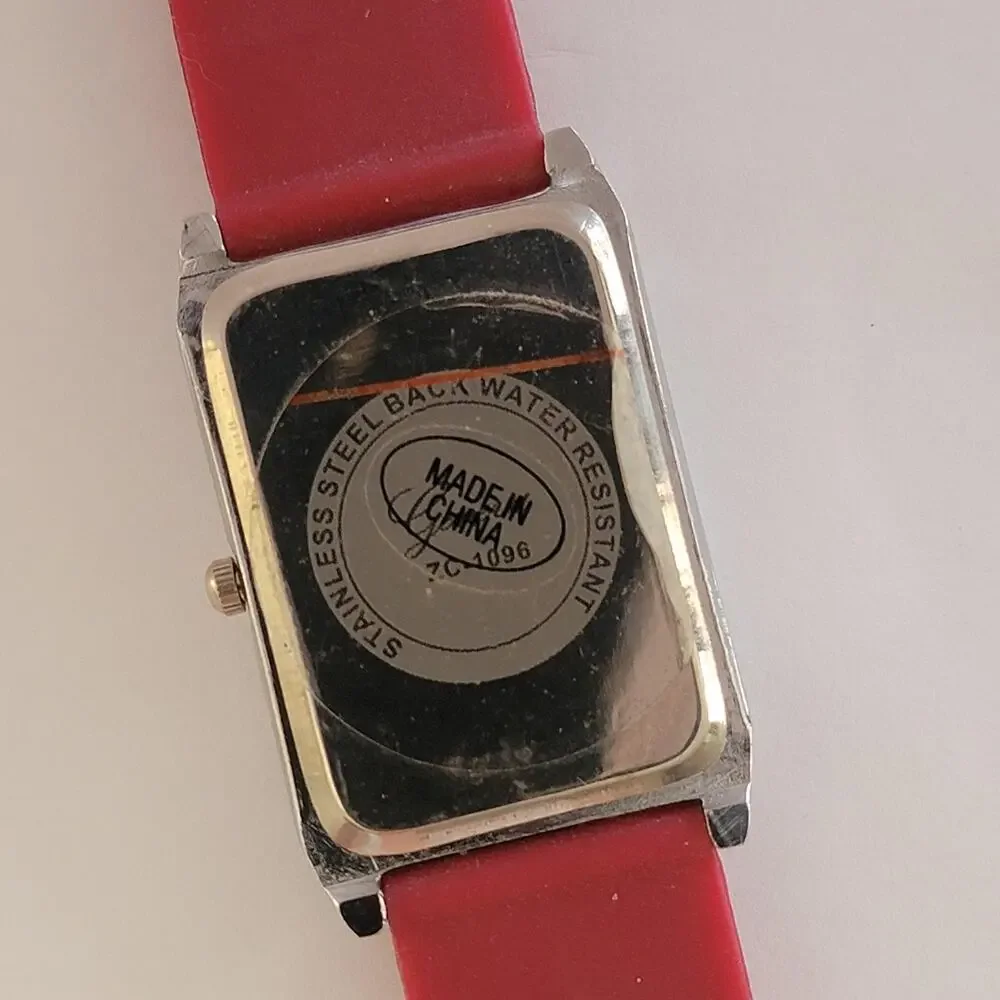 Geneva Womens Watch White Dial Silver Case Red Silicone Band Rectangle Quartz
